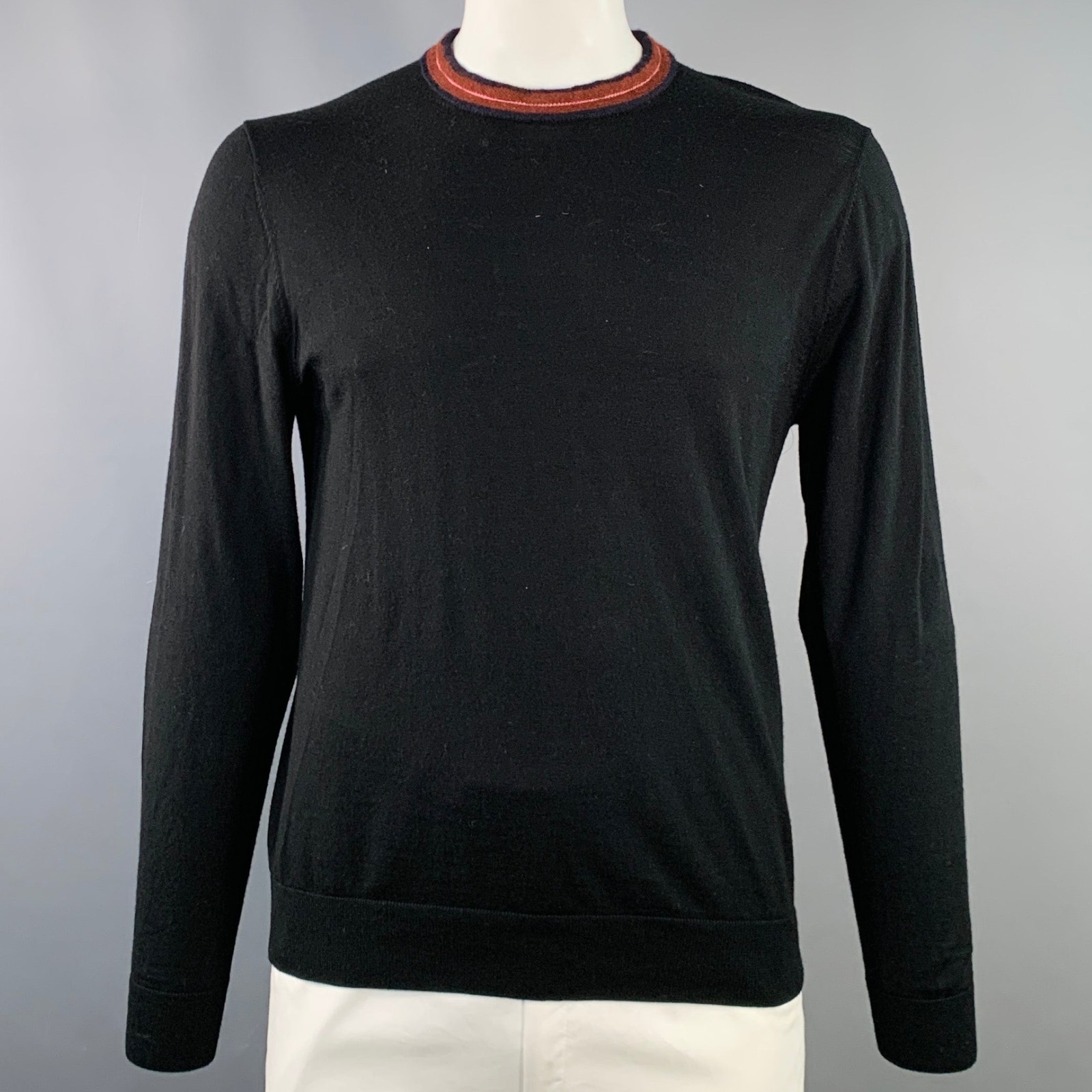Ps By Paul Smith Size L Black Burgundy Contrast Trim Crew Neck Pullover